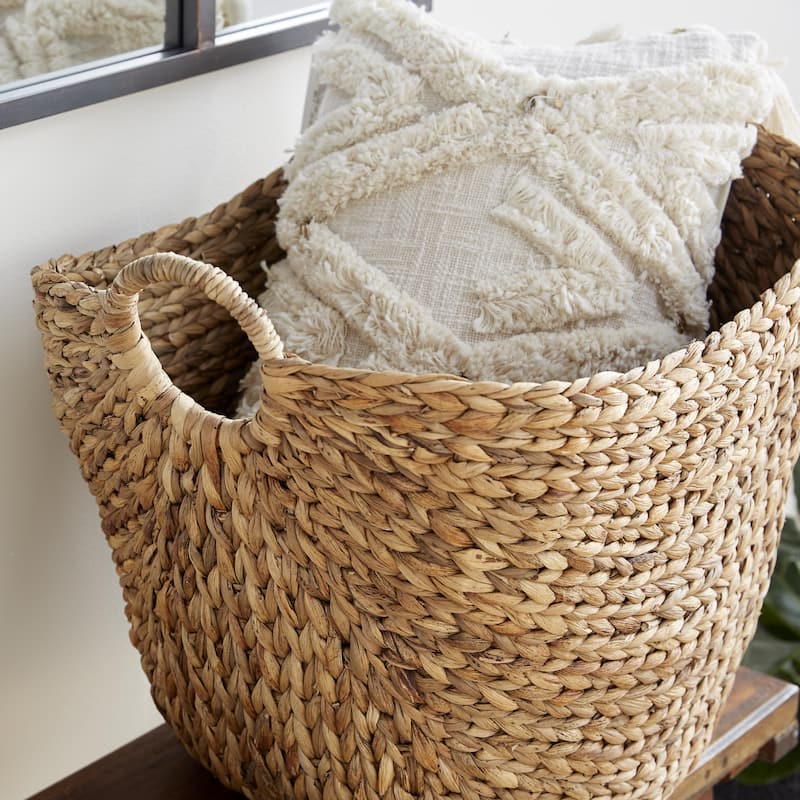 Seagrass Handmade Large Woven Decorative and Functional Storage Basket with Handles - Brown, White, Black