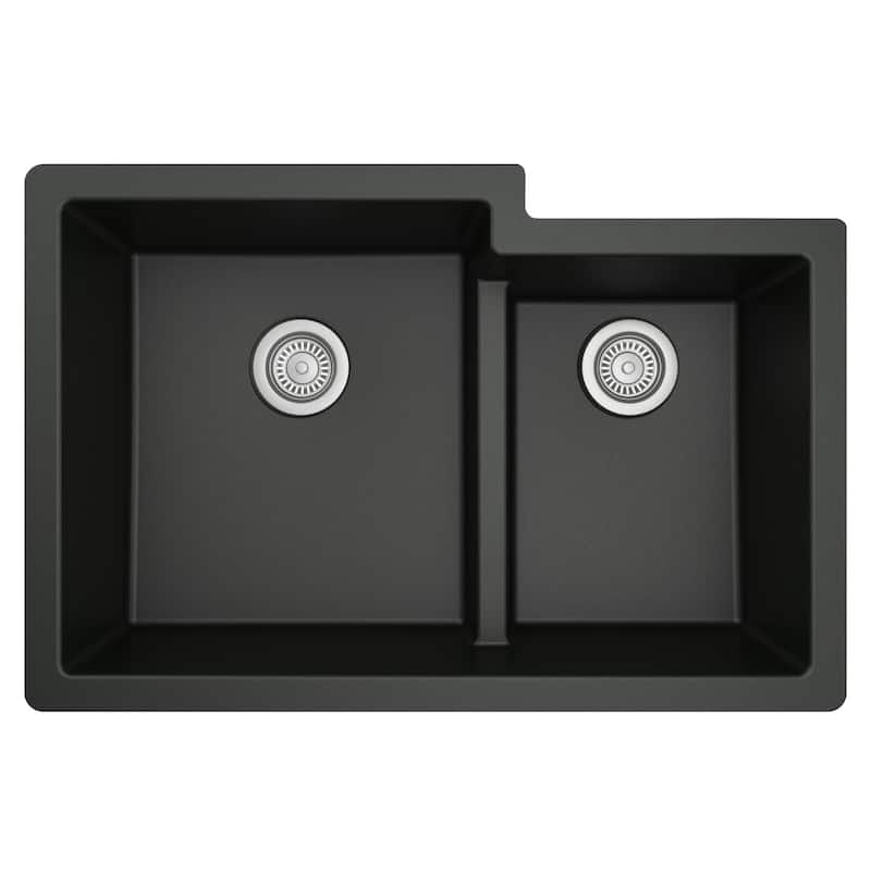 Karran Undermount Large/Small Bowl Quartz Kitchen Sink - 32" x 21.25" x 9" - 32" x 21.25" x 9" - Black