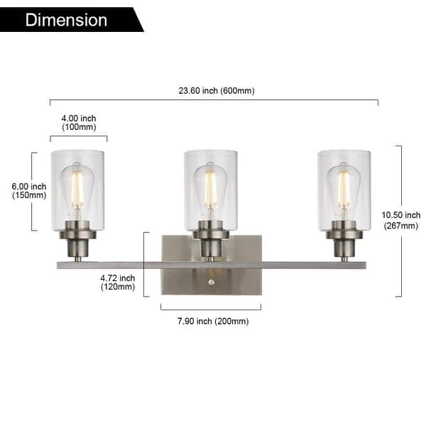 dimension image slide 2 of 3, Modern Bathroom Lights Fixture 3-Lights Vanity Lighting