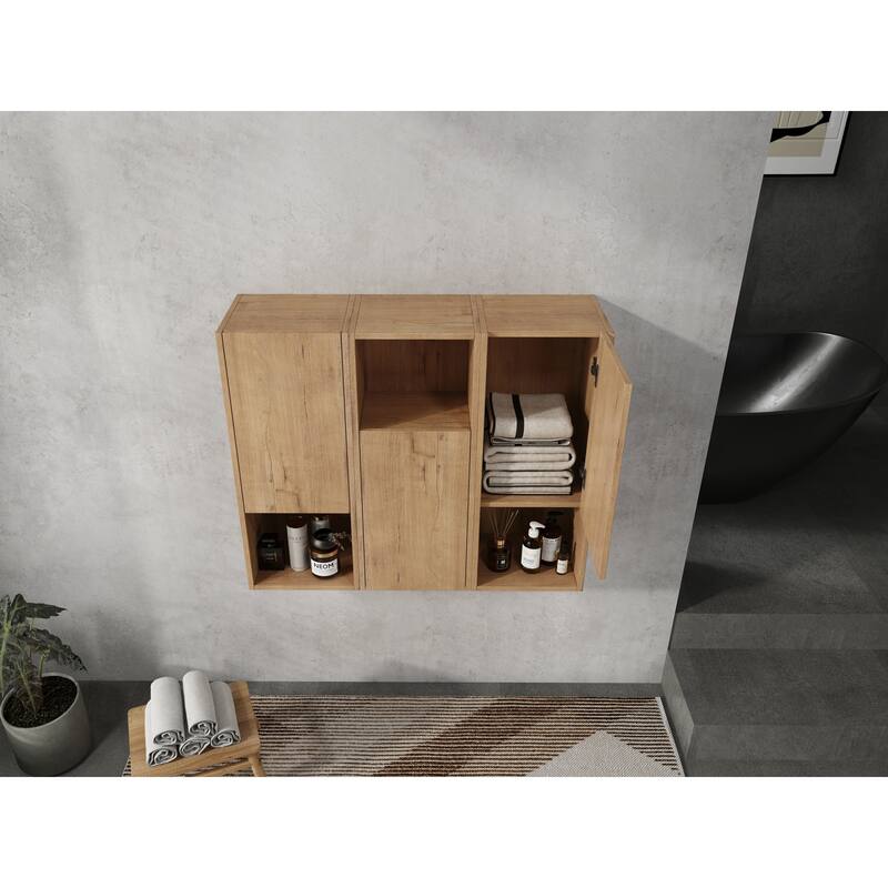 Wall Mounted Bathroom Side Cabinet with Reversible Door, Floating Storage Cabinet with Open Shelves
