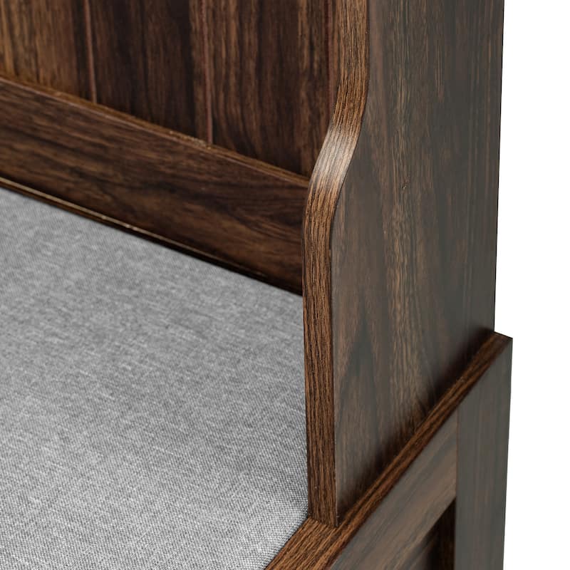 Coat Rack with Shoe Storage, Storage Bench with 6 Hooks and Hinged Lid, Entryway Bench with 2 Drawers and Cushioned