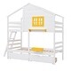 preview thumbnail 5 of 7, Twin over Twin Bunk Bed with 2 Drawers, Wooden Bed with 1 Storage Box, Kid's Bed with 1 Shelf, Window and Roof, White