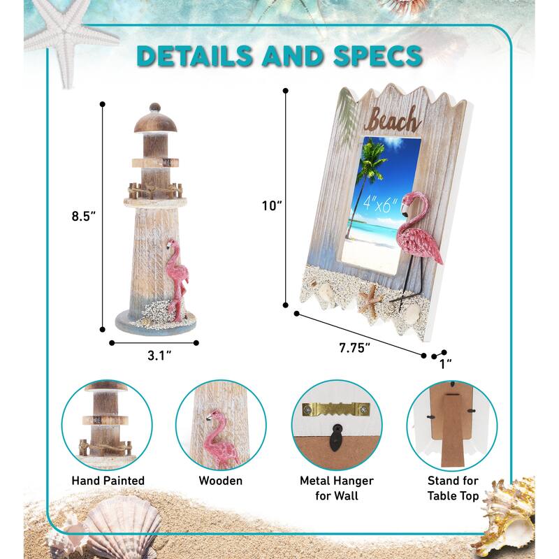 CoTa Global Flamingo Beach Nautical Decorations Set of 2 - 10.5 x 8.25 x 1.5 inches