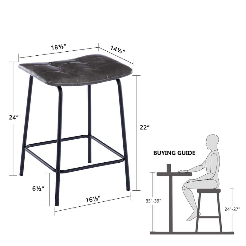 Saddle Tufted 24” Height Breathable Faux Leather Counter Stools