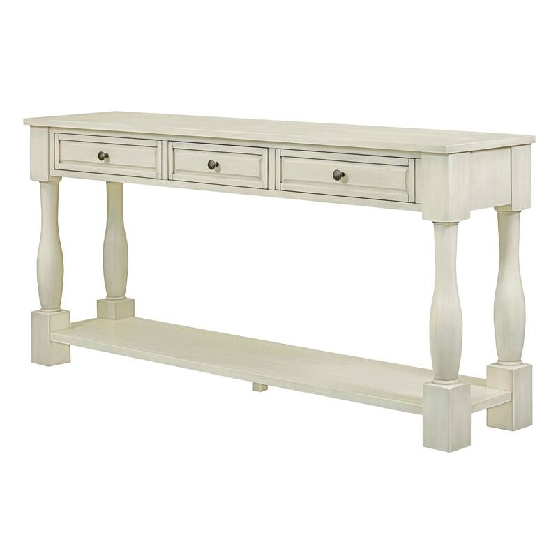 63" Console Table for Living Room, Long Entryway Table with 3 Storage Drawers & Open Storage Shelf, Wooden Sofa Table White