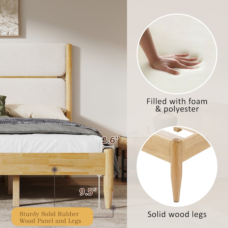 Scandinavian Platform Bed Frame with Headboard Fleece