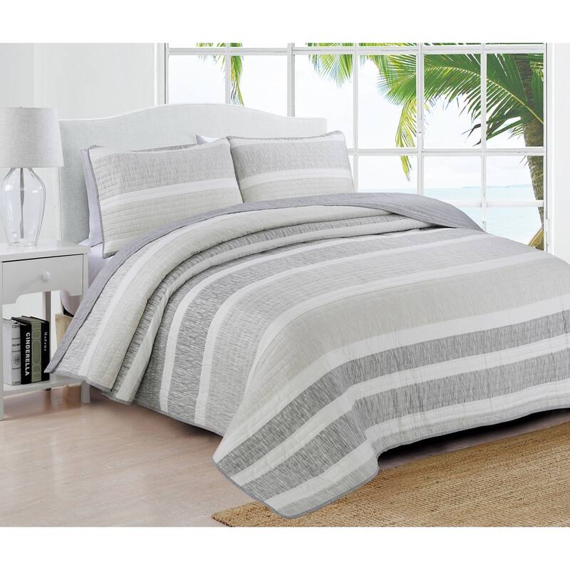 Estate Collection Delray Striped Quilt Set - Grey - Twin