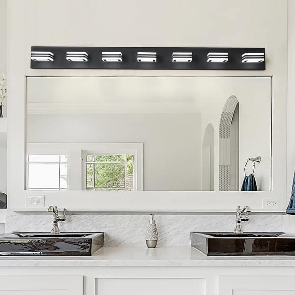 slide 2 of 9, LED Modern Black Vanity Lights - 7-Light Acrylic Matte Black Bathroom Light Fixture for Over Mirror Black