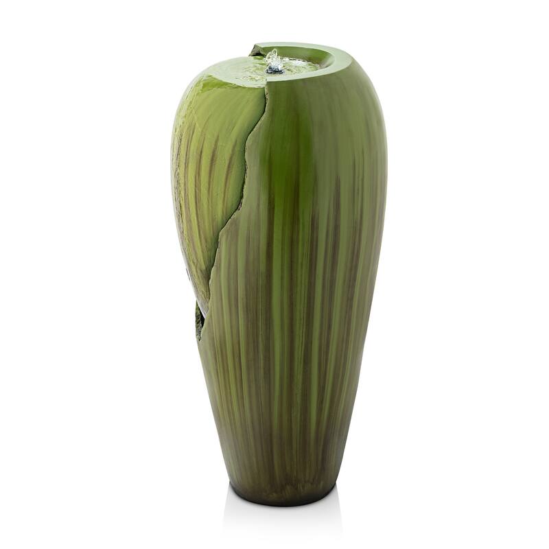 Alpine Corporation 33" Tall Ceramic Jar Fountain with LED Light