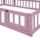 preview thumbnail 15 of 14, Full Size Montessori Floor Platform Bed wFence and Door, Integrated Clothes Drying Rack, House-Shaped Headboard Bed, Pink
