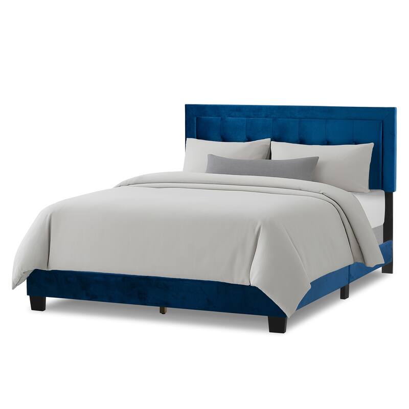 Austin Fabric Queen Bed with Button Tufting and Stitching - Blue
