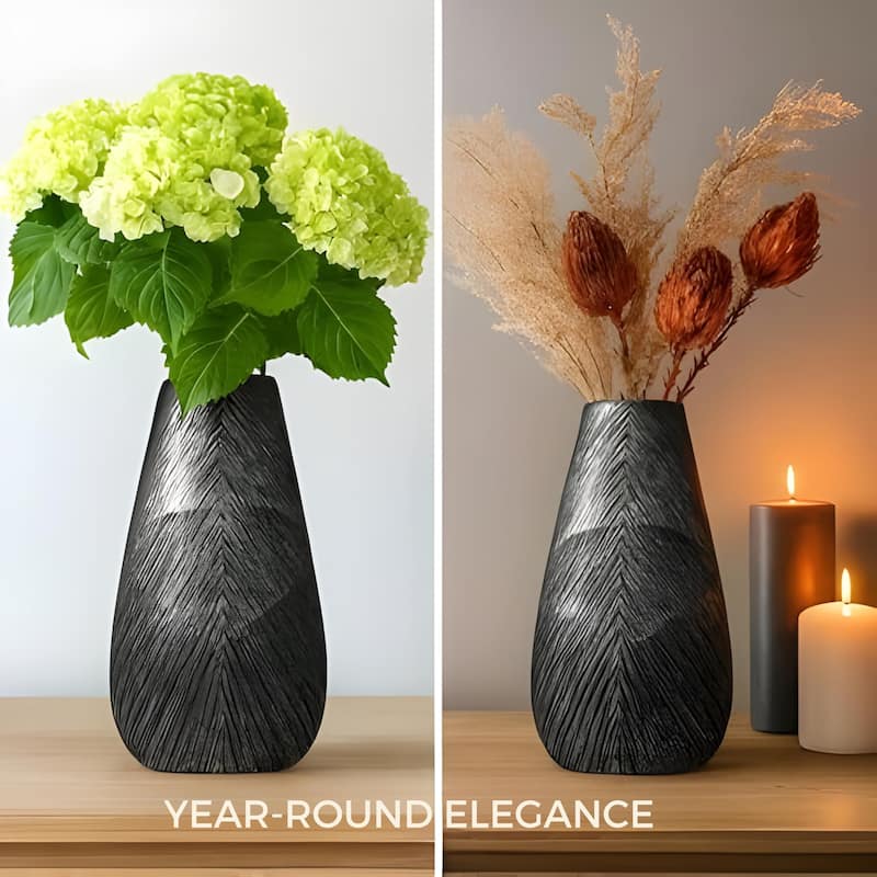 Large Arrowhead Silver Grey Textured Polyresin Vase Modern Decor