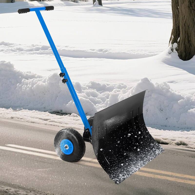 29.1 Wx 16.5 H Ergonomic T-Handle Heavy Duty Snow Shovel with Wheels for Driveway, Sidewalk - Blue