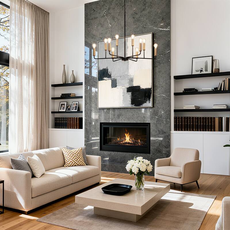 Modern Abstract 10-Light Black Gold Chandeliers with Branch-Shaped for Kitchen Dining Room - 39.8 " × 27.4 " × 13 "