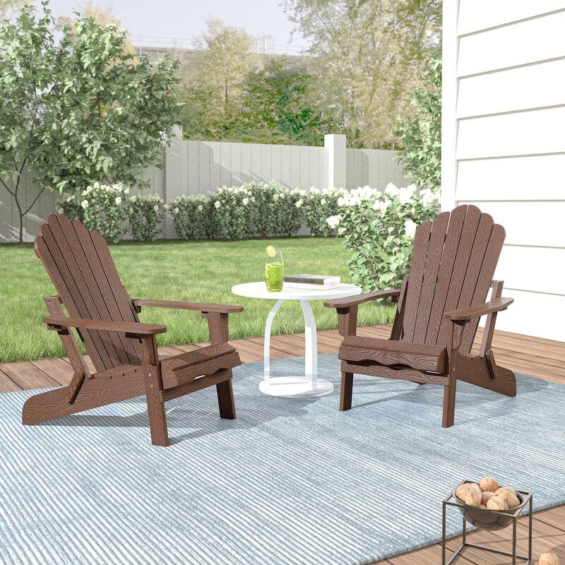 Haven Poly Resin Plastic Folding Adirondack Chair (Set of 2) - Brown Oak