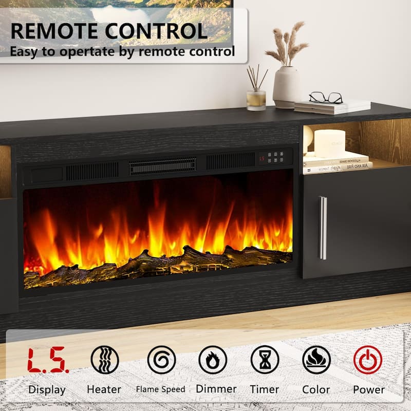 Bossin 70" Fireplace TV Stand with 36" Electric Fireplace, TV Stand for TVs Up to 80", 16 Colors LED Lights/Entertainment Center
