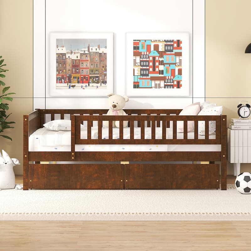 Full Size Modern Style Pine Wood Daybed with Two Storage Drawers