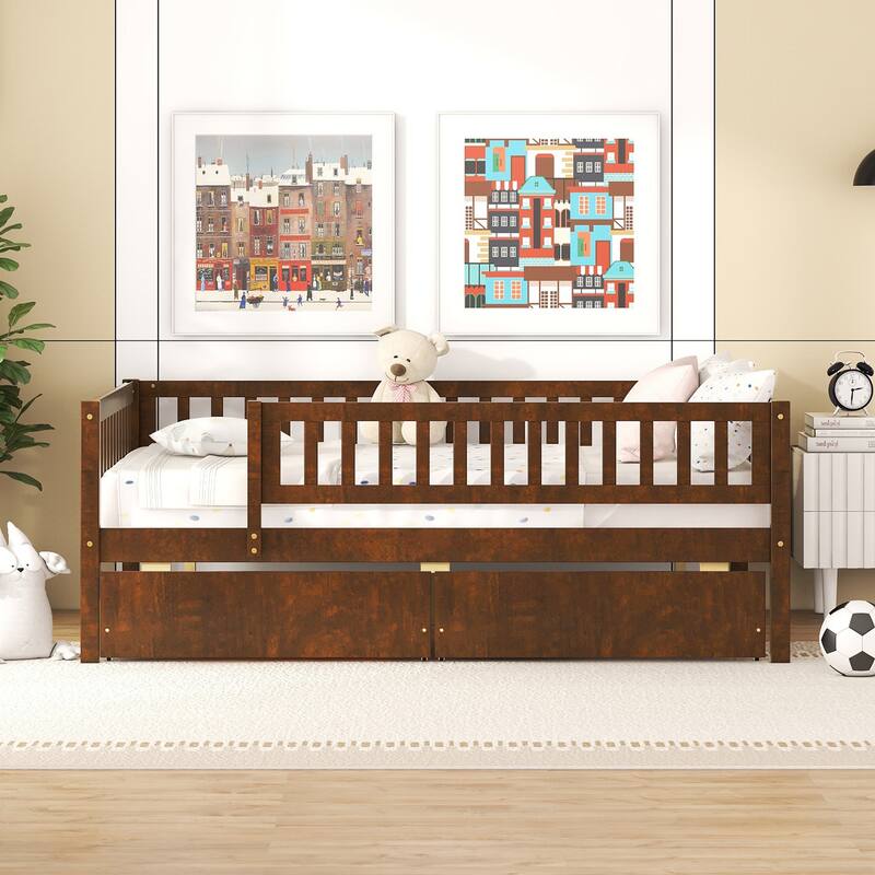 Full Size Wooden Daybed with Two Drawers, Multi-Functional Sofa Bed for Small Spaces
