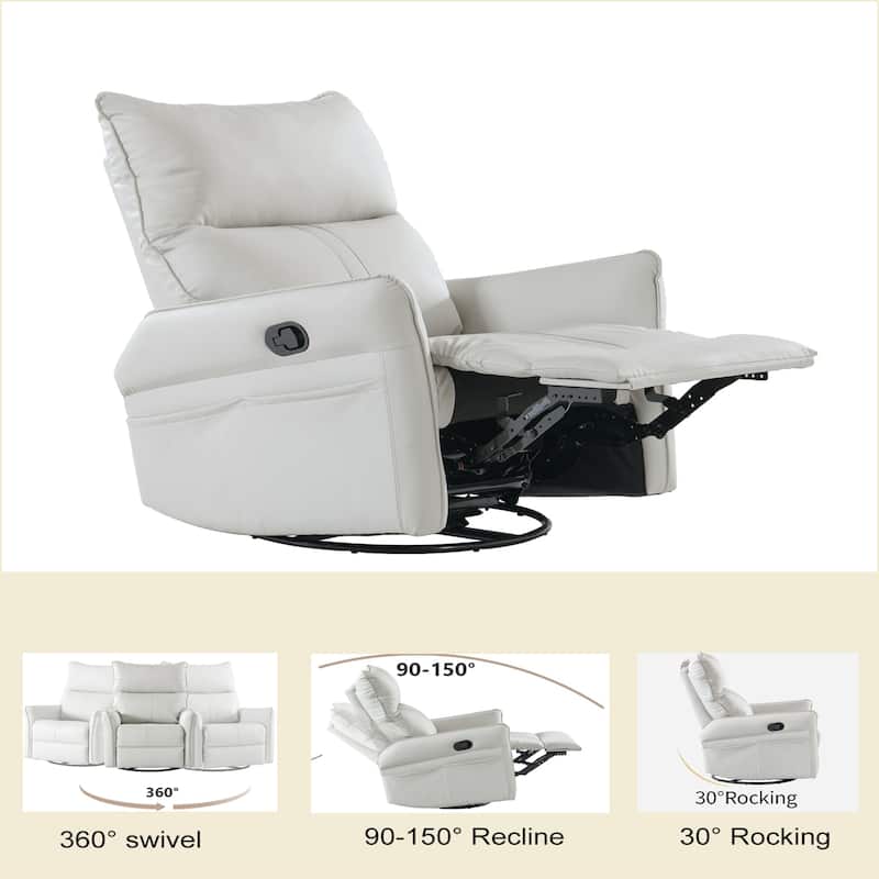 PU Rocking Recliner Chair,360°Swivel Nursery Rocking Chair