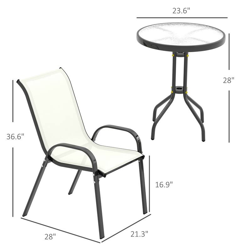 3-Piece Outdoor Patio Set with Tempered Glass Table and Breathable Mesh Armchairs for Balcony - 21.3" W x 28" D x 36.6" H