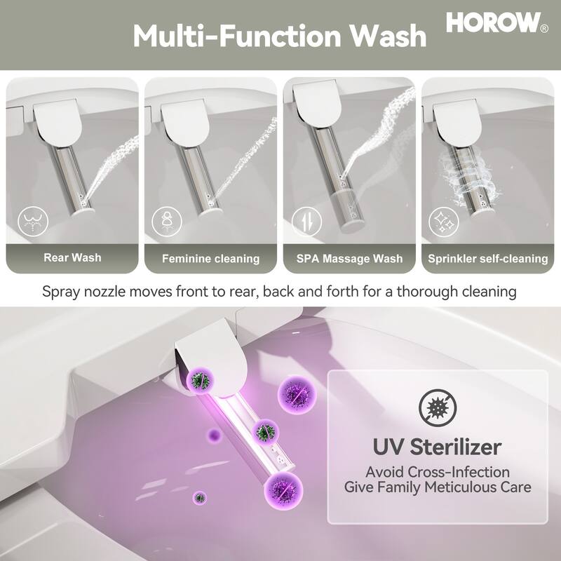 HOROW Electric Heated Bidet Seat for Elongated Toilet with Contemporary Lid in. White