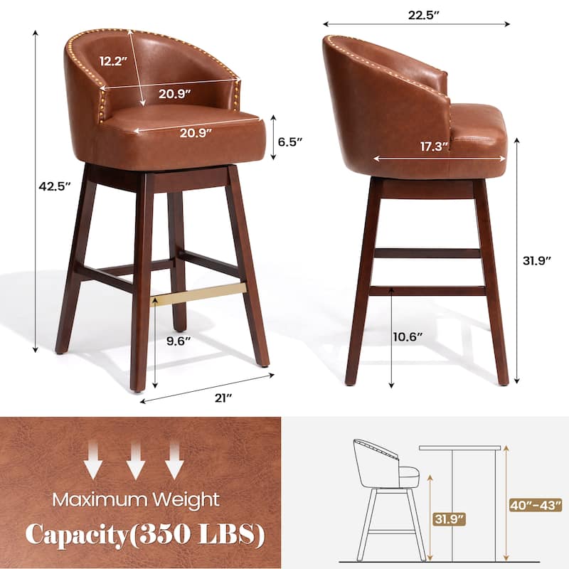Bar Stools PU Leather / Linen Fabric Upholstered Solid Wood Swivel Barstool Set of 2/4
