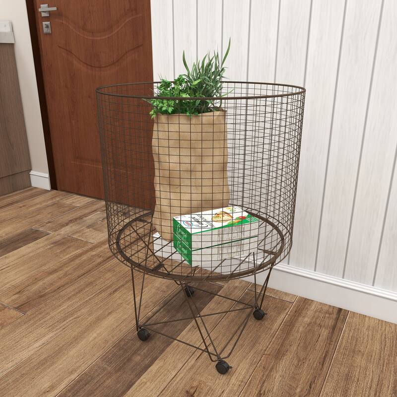 Metal Deep Set Wire Basket Storage Cart with Wheels - Bronze - Roche River Decor
