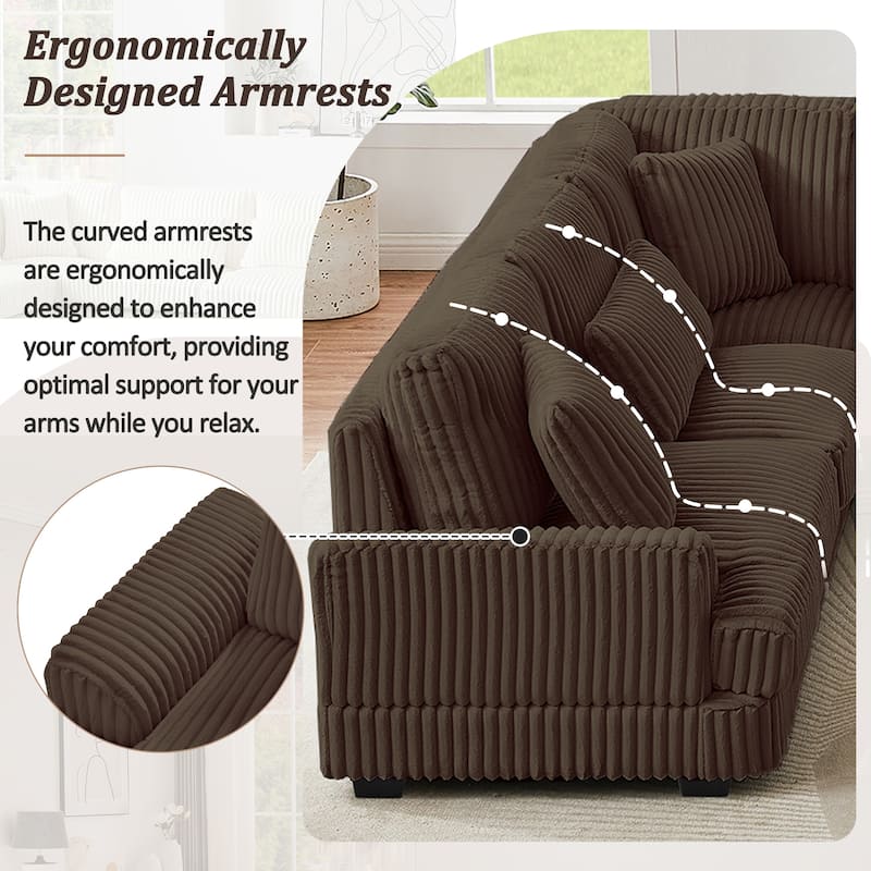 Oversized Corduroy Sectional Sofa with a Chaise