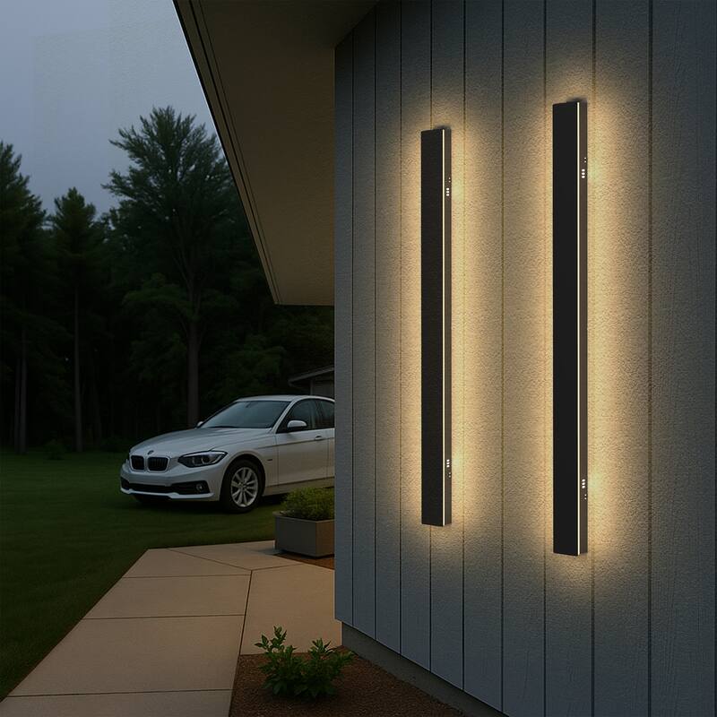 YANSUN Set of 2 Outdoor Wall Lights, 30W LED, 39.4" Black Modern Strip