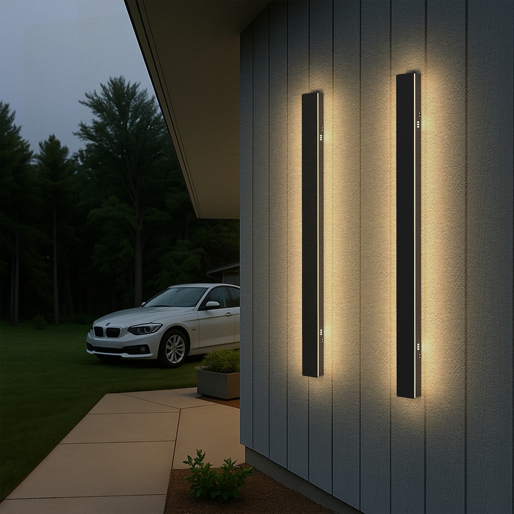 YANSUN Set of 2 Outdoor Wall Lights, 30W LED, 39.4" Black Modern Strip