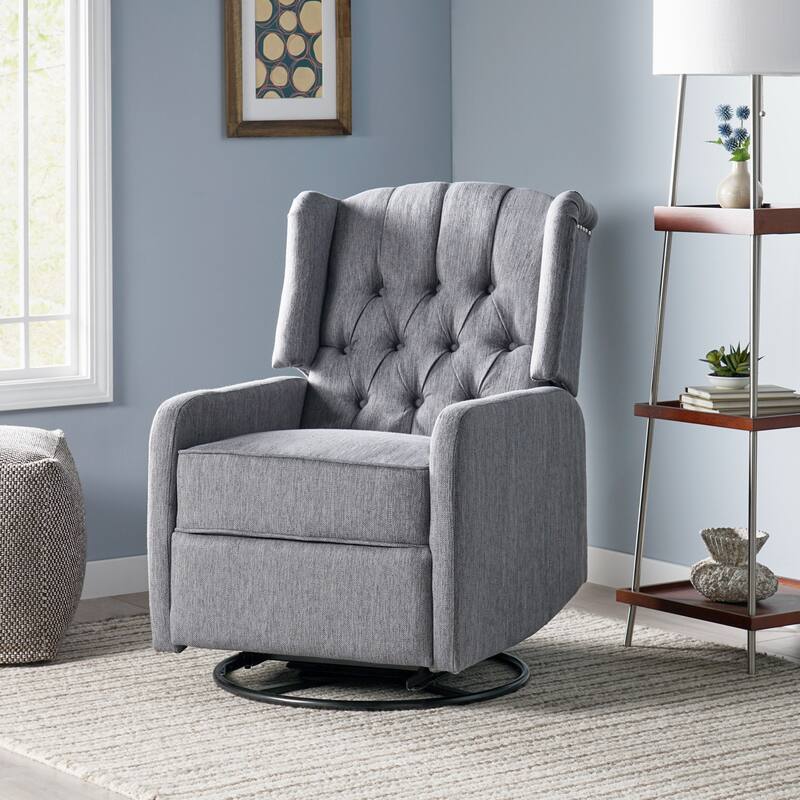 Swivel Tufted Recliner Chair, Fabric Manual Rocking Lounge Chair with Adjustable Backrest & Footrest Modern Single Sofa Chair - Charcoal