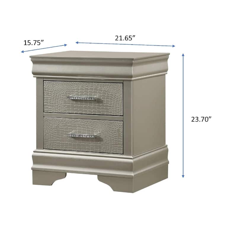 Modern Glam 1pc Champagne Solid Wood Nightstand w/ 2 Drawers & Diamond Tufting for Bedroom