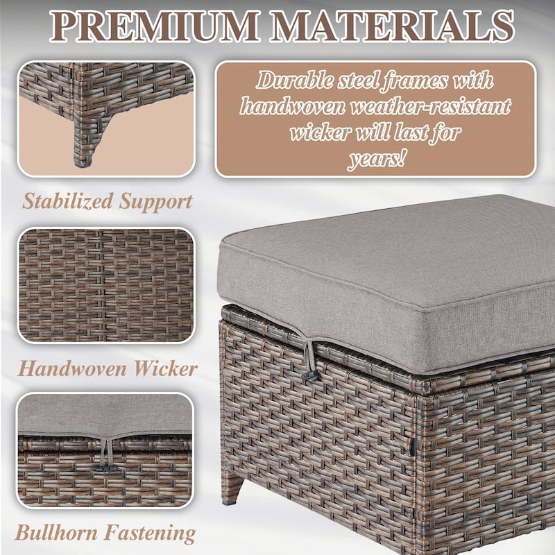 4 Pieces Rattan Chair with Ottomans - Brown