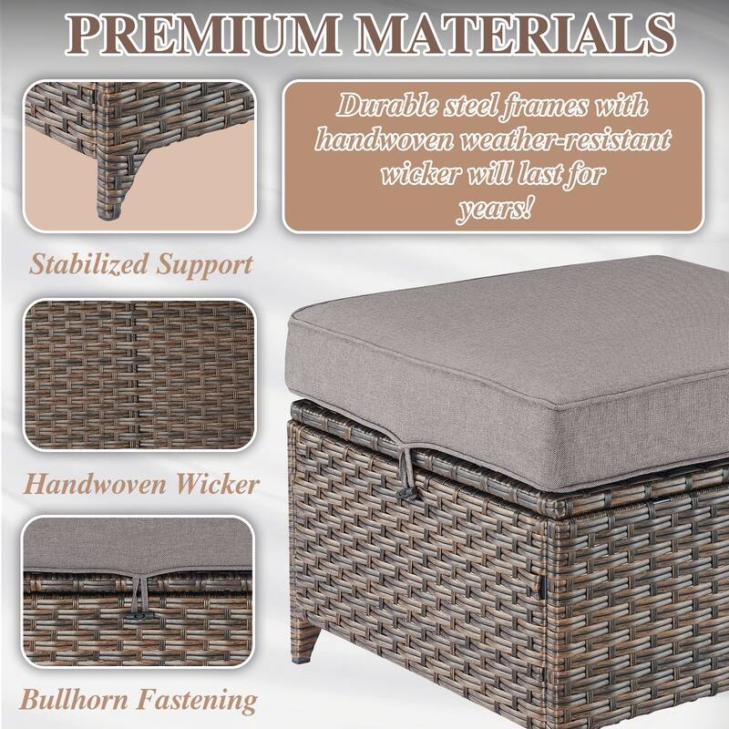 Wicker Ottomans, Outdoor Wicker Footstool Set of 2