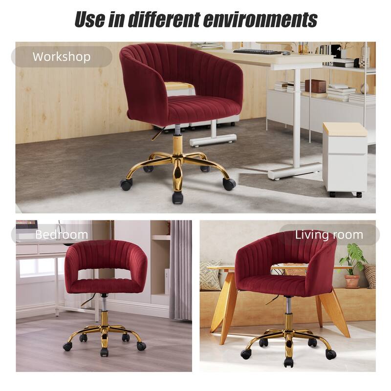 HOMEFUN Velvet Upholstered Swivel Adjustable Height Home Office Chair With Wheels