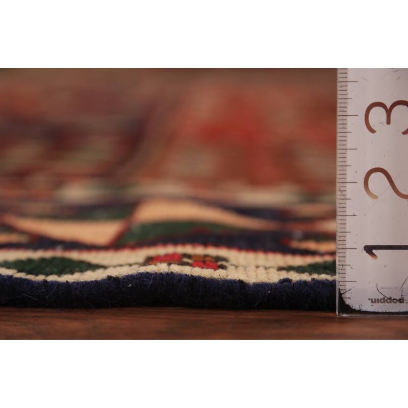 Red Geometric Bakhtiari Persian Vintage Rug Handmade Wool Carpet - 6'9" x 9'4"