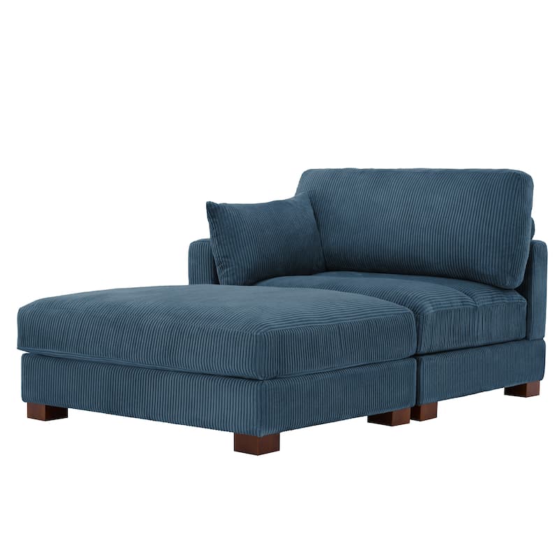 Modern Corduroy Upholstered Sectional Chaise Lounge with Ottoman