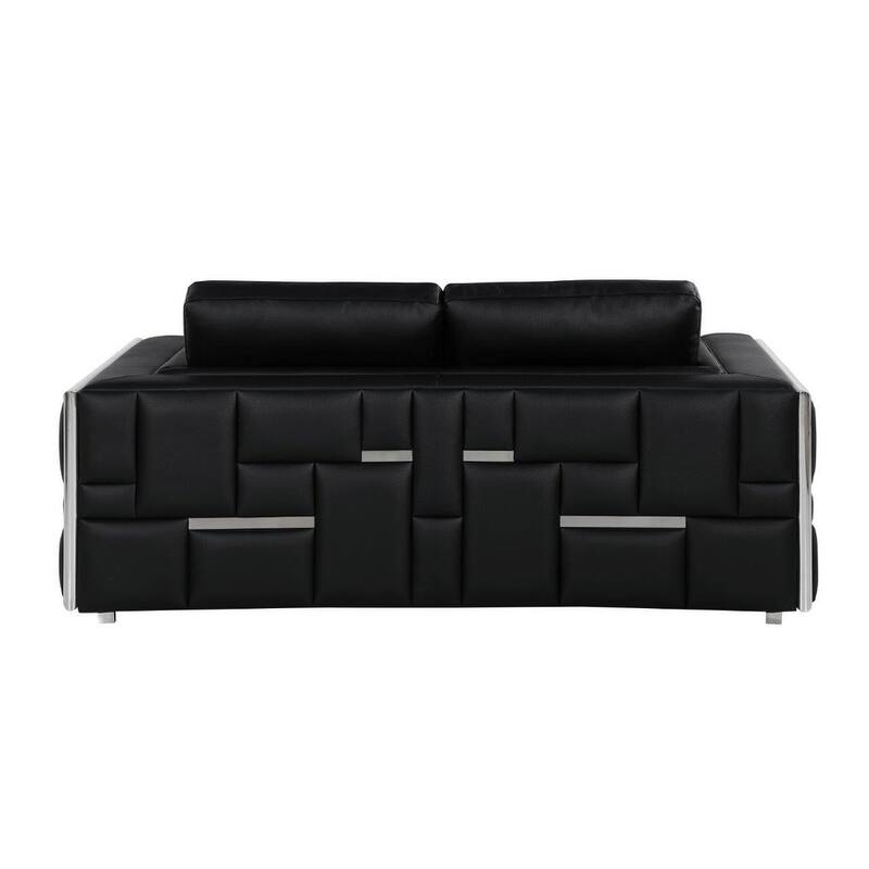 HomeRoots 73" Black And Silver Metallic Top Grain Leather Loveseat