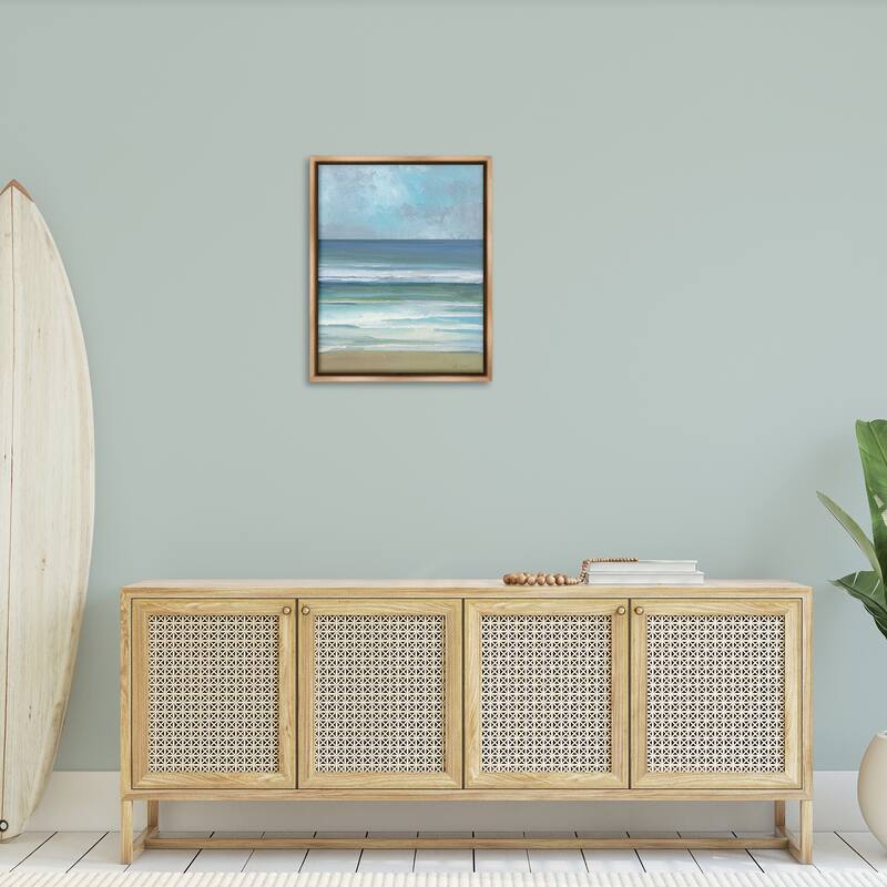 Stupell Calming Blue Waves Impression Framed Floater Canvas Wall Art Design By Sally Swatland
