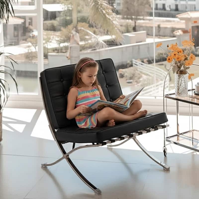 Mid Century Tufted Top Grain/ Faux Leather Upholstered Lounge Chair