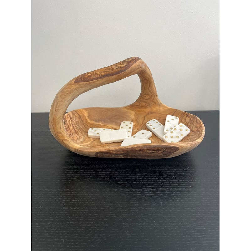 Oval Bowl w/handle olive wood 9.5"l x 6.25"w - natural