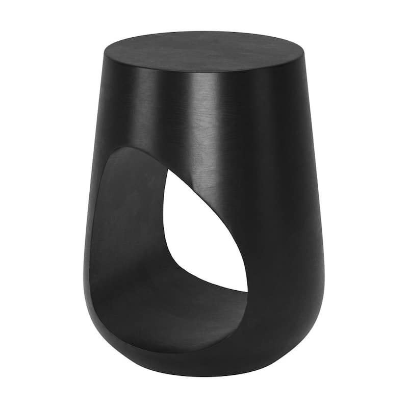 HomeRoots 18" Black Solid Wood Round Mod Geo End Table - 15 in. x 17.7 in. x 13 in.