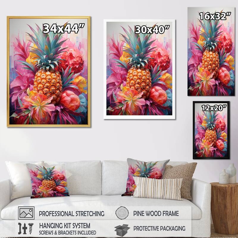 Designart "Colorful Pinapple Fruit Whimsical Tropics " Pineapples Wall Art