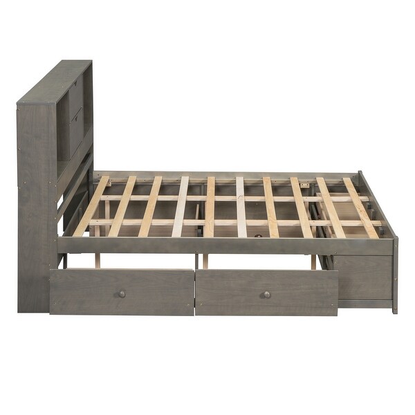 Gray Wood Frame Storage Bed wBookcase Headboard and 8