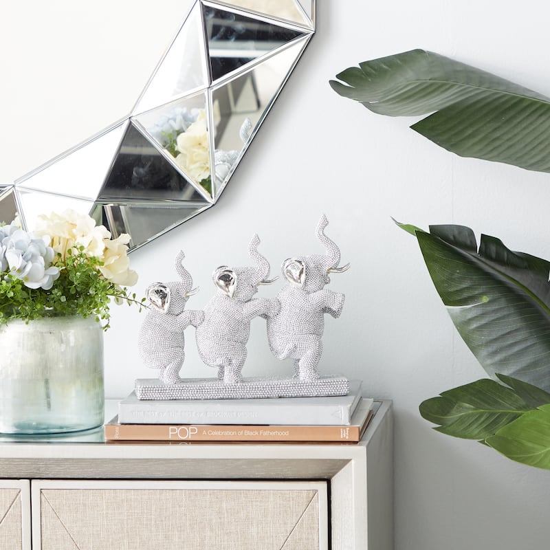 Silver Polystone Elephant Decorative Sculpture - 11 x 3 x 9