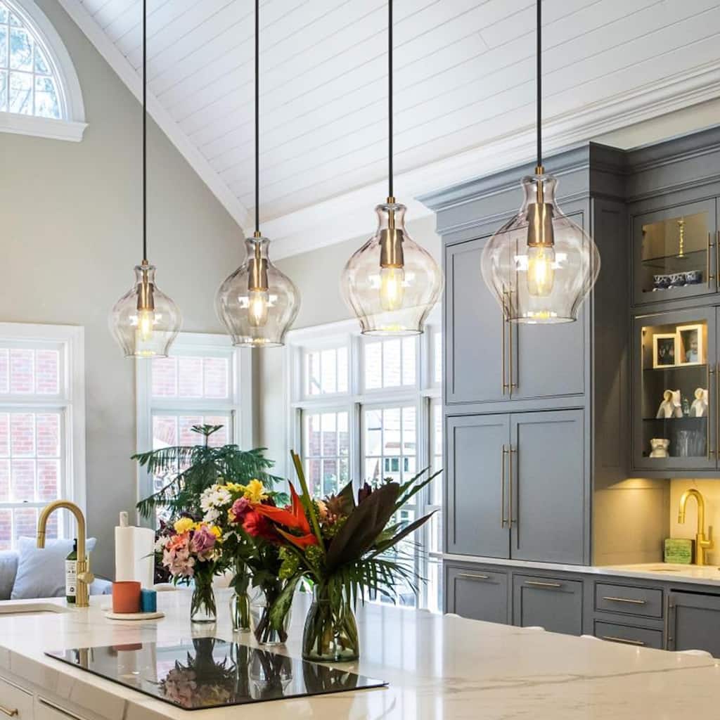 Coria Mid-century Modern Brass 1-Light Chic Dimmable Kitchen Pendant with Fluted Glass