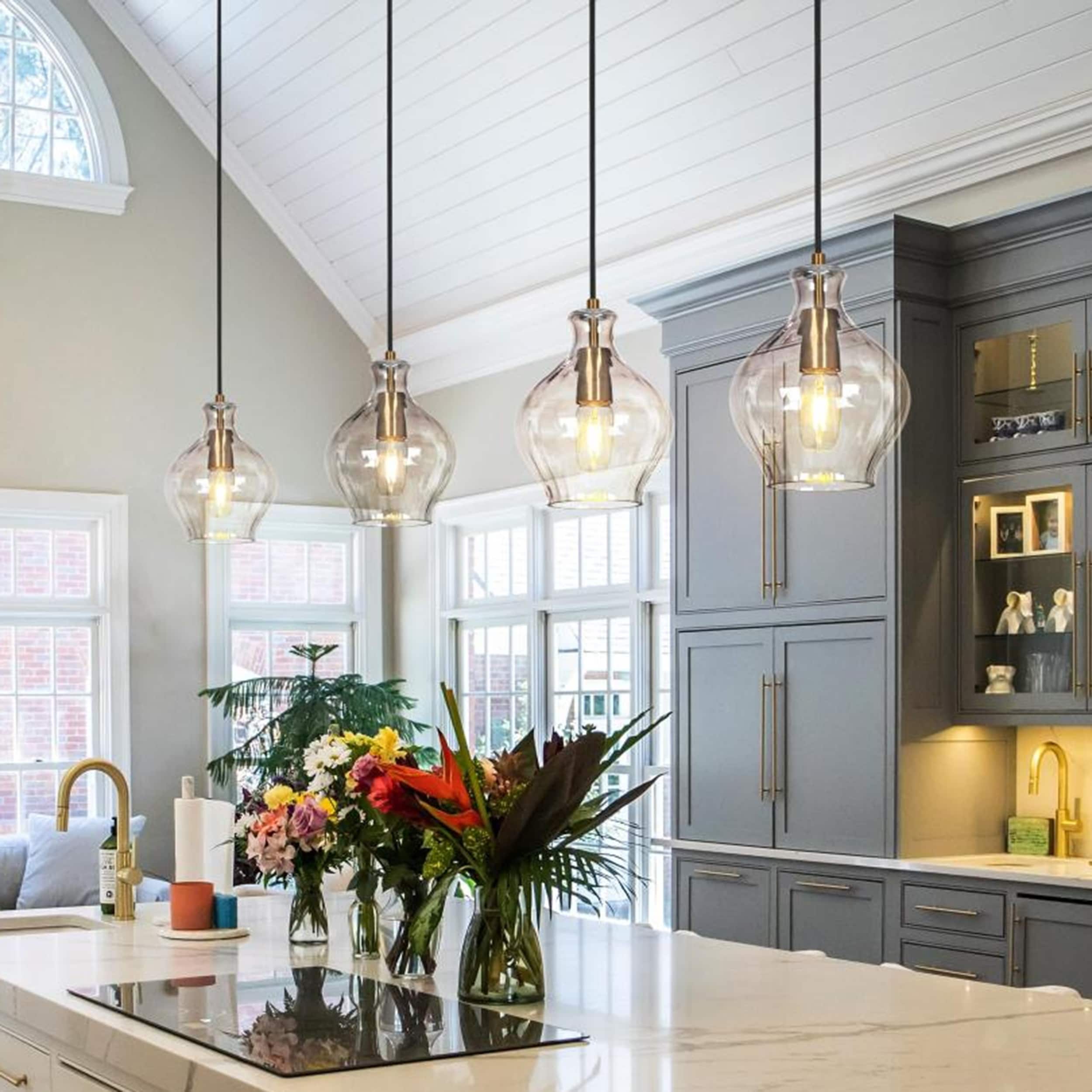 Coria Mid-century Modern Brass 1-Light Chic Dimmable Kitchen Pendant with Fluted Glass
