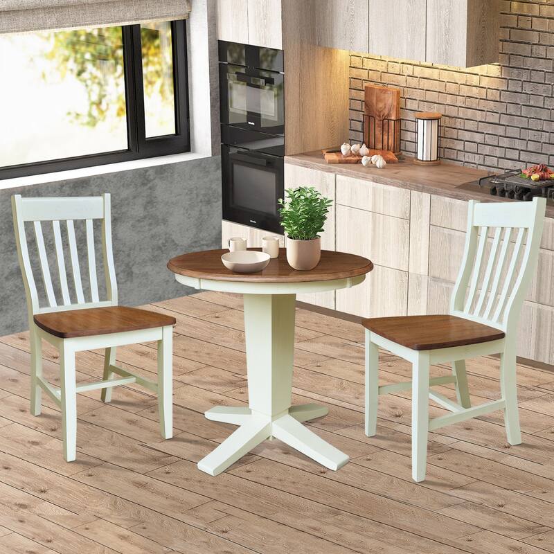30" Solid Wood Round Top Dining Table with 2 Chairs