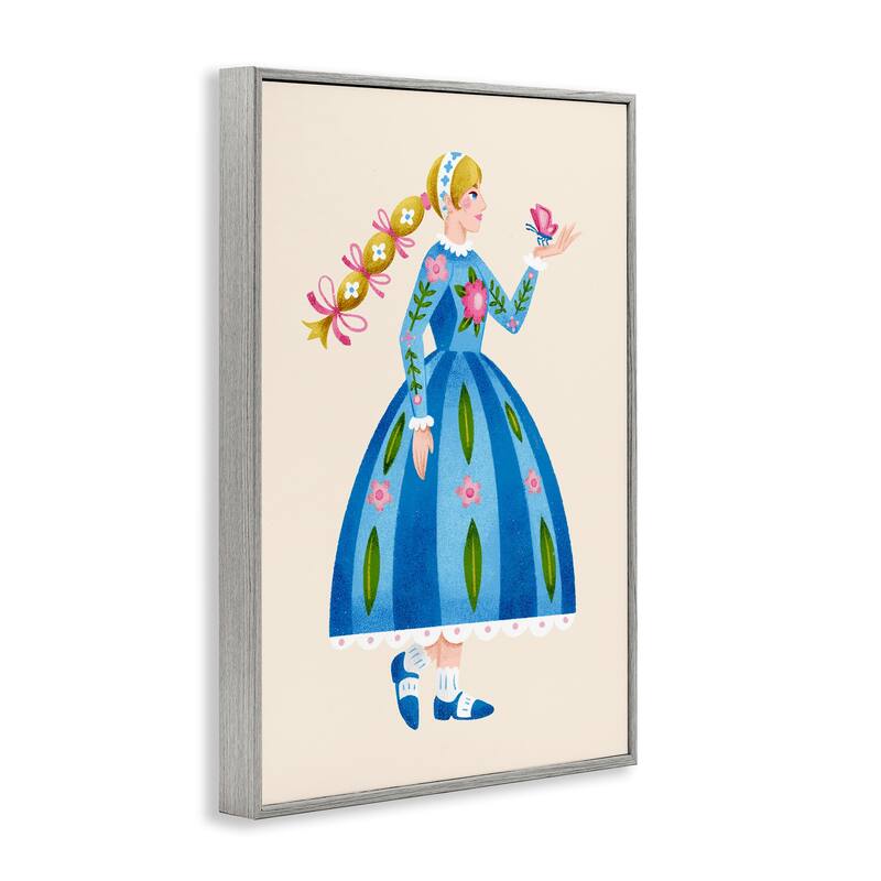 Stupell Blonde Folk Girl & Butterfly Framed Giclee Art Design By Hannah Moren