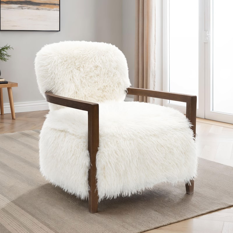 Furniture of America Lumir Modern 28-inch Faux Fur Accent Arm Chair - White Long-Haired